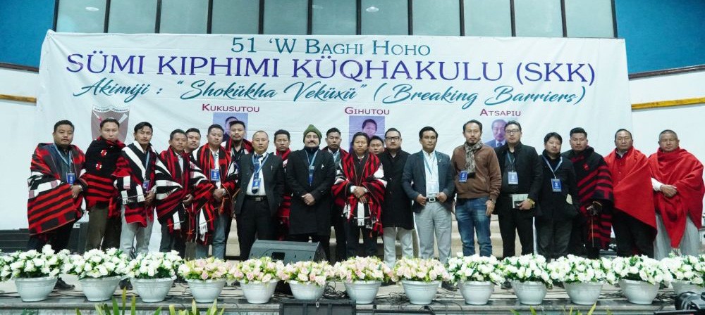 MLA Achumbemo with officials and others during the 51st biennial general conference of All Sumi Students' Union SKK at multipurpose hall, Zunheboto town on January 22.