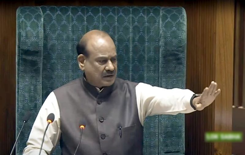 Speaker Om Birla counducts the proceending in the Lok Sabha during the Winter session of Parliament, in New Delhi, Thursday, Dec. 14, 2023. (Photo: IANS/Sansad TV)