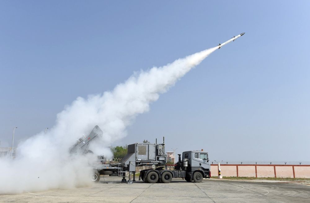 Chandipur: Defence Research and Development Organisation (DRDO) conducts a flight test of the New Generation AKASH (AKASH-NG) missile from the Integrated Test Range (ITR), Chandipur off the coast of Odisha, Friday, Jan. 12, 2024.(IANS/PIB)