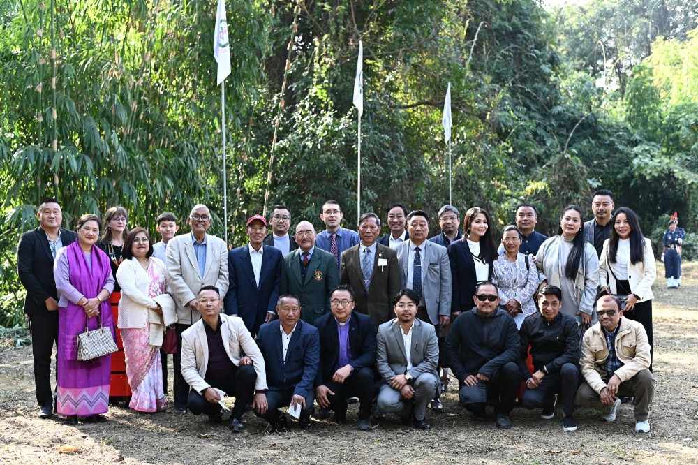 Rev Dr Tuisem Shishak, founder and Principal Emeritus (standing 3rd from left in 1st row), along with former principals and present principal, alumni and others after the tree planting as part of the golden jubilee celebrations on January 20.