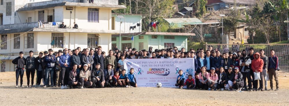 Tchüphyangza Baptist Church Youth Department with the participants during the penalty shootout held at MTC Ground, Wokha on January 20. (Morung Photo)