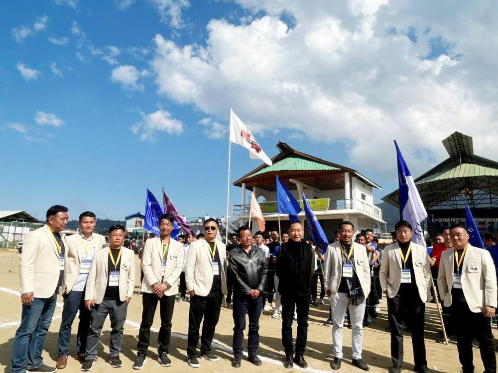 Medical officer Wokha Dr Zuben Kikon with the organisers during the inaugural ceremony of 13th Lotha Football Championship on January 16. (Morung Photo)