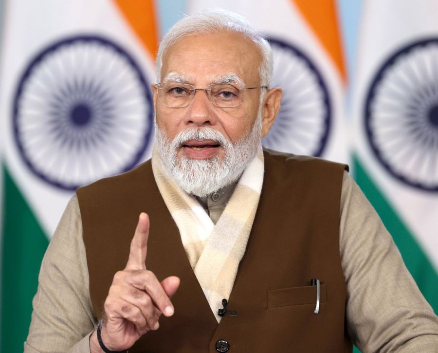 Prime Minister Narendra Modi addresses to the beneficiaries of the 'Viksit Bharat Sankalp Yatra' via a video conference, on Monday, Jan. 8, 2024.(IANS/PIB)