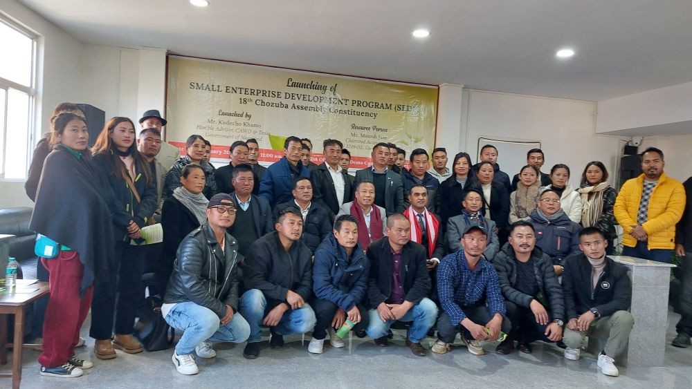 Kudecho Khamo, Manish Jain, Thepukrayi Nienu and others at EDA office in Kohima on January 29.