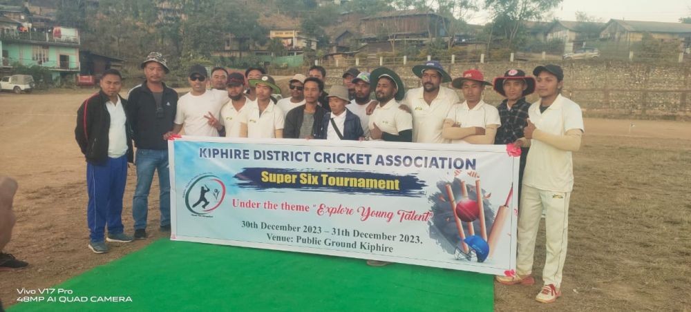 Sky Lark Club cricket team with the Super Six Cricket Tournament trophy.