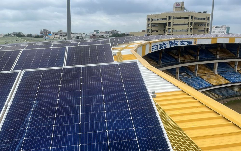 Indore: A view of the newly inaugurated solar rooftop power plant at Holkar Stadium in Indore on Sunday, September 24, 2023. (Photo: IANS)