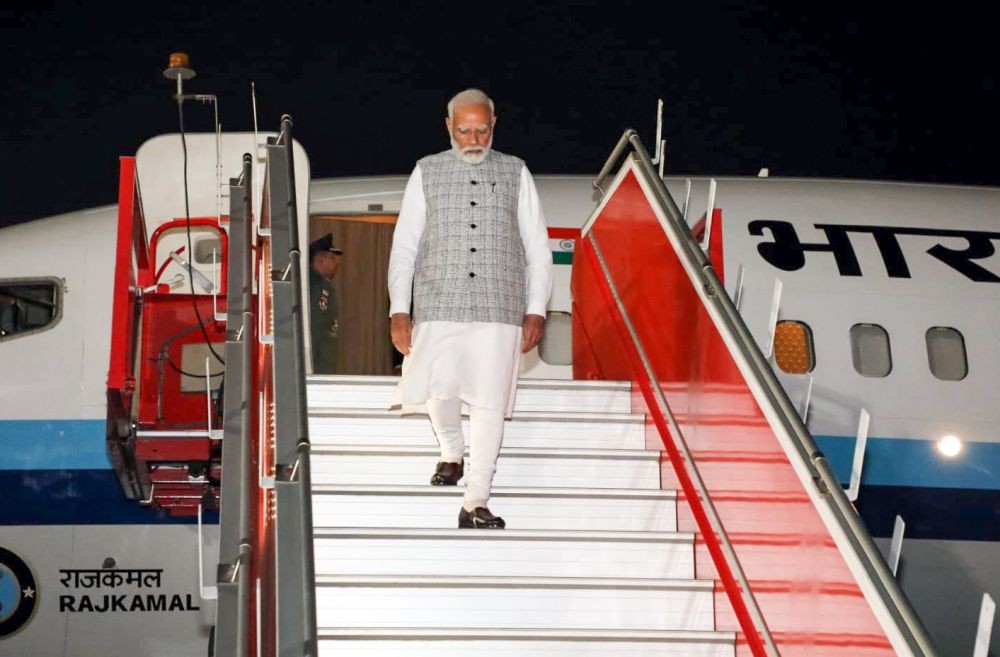 Guwahati: Prime Minister Narendra Modi arrives at Guwahati airport, Saturday, Feb. 3, 2024.(IANS/CMO)