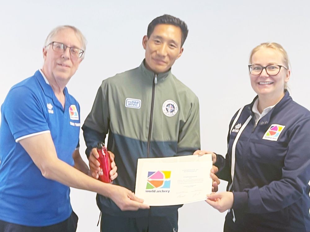 Kaiyon, a member of Nagaland Archery Association receives World Archery Level-I diploma and a certificate of attendance at World Archery Excellence Centre in Lausanne, Switzerland. (Photo Courtesy: NAA)