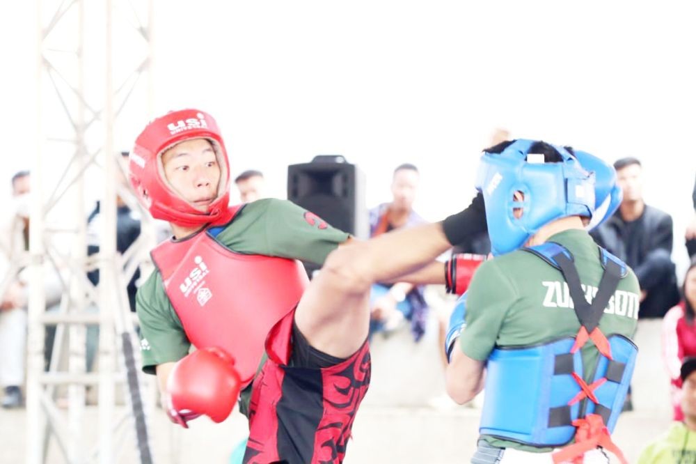 A file photo of Wushu players in action during the 3rd Nagaland Olympics and Paralympic Games 2023 at Sovima.