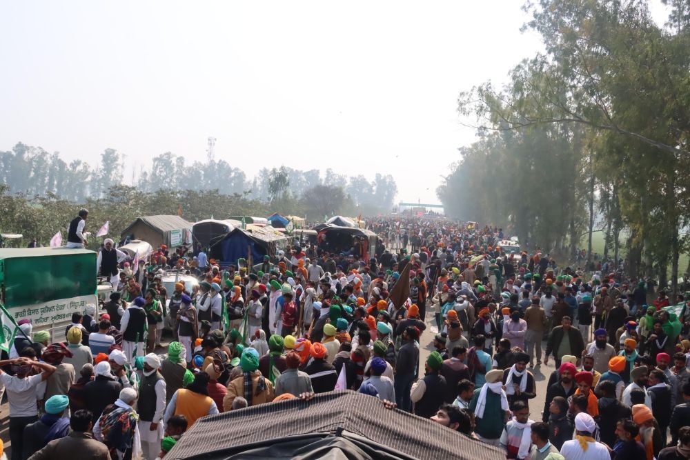 Sangrur: Farmers gather at the Khanauri border during their 'Delhi Chalo' march, in Sangrur district, Wednesday, Feb. 14, 2024. (Photo: Ajay Jalandhari)