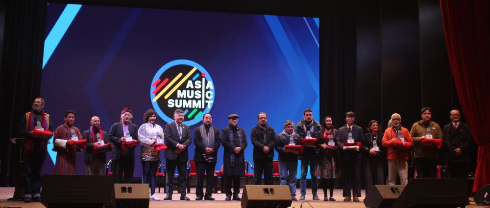 Asia Music Summit foreign delegates with Chief Minister of Nagaland, Neiphiu Rio & other dignitaries during the opening ceremony at Capital Cultural Hall. (Morung Photo)