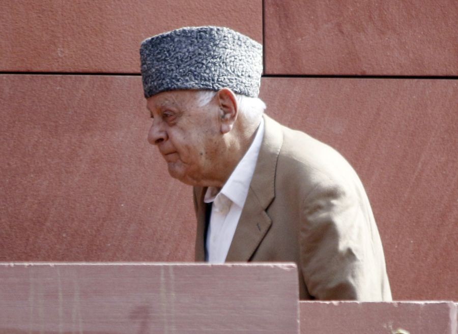 Lok Sabha MP Farooq Abdullah at Parliament House complex during the Budget session, in New Delhi, Thursday, Feb. 8, 2024.(IANS/Qamar Sibtain)