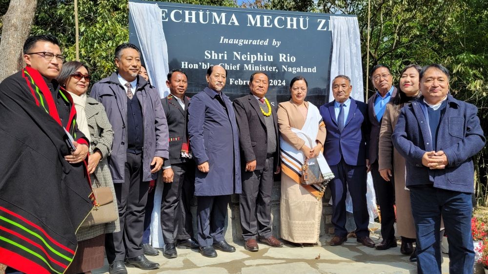 Chief Minister Neiphiu Rio, Ministers Salhoutuonuo Kruse, Metsubo Jamir and others during the laying of Mera-Sechü-Rau Seyie complex site foundation at Sechü  (Zubza) on February 3.
