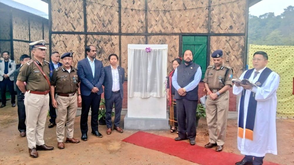 Dy CM Y Patton with others during the inauguration of police platoon post at Sungkha (Tongti) under 7th NAP Battalion Bhandari in Wokha district on February 22.