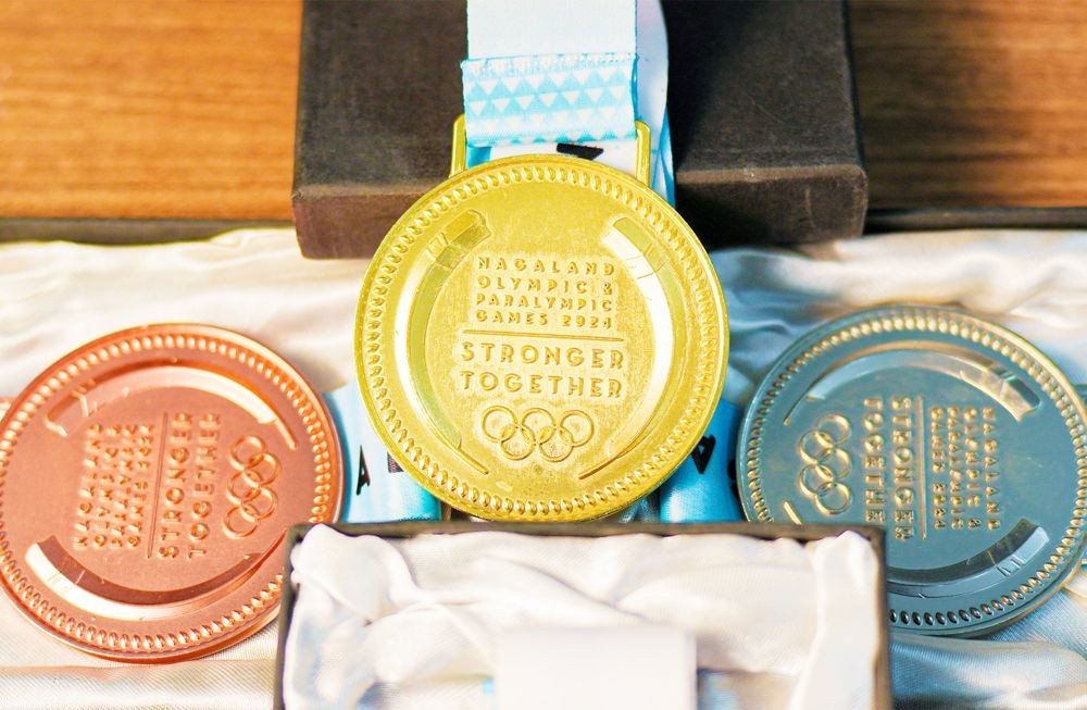 The gold, silver and bronze medals to be presented during the Nagaland Olympic & Paralympic Games 2024. (Photo Courtesy: NOA @NagalandOlympic/X)