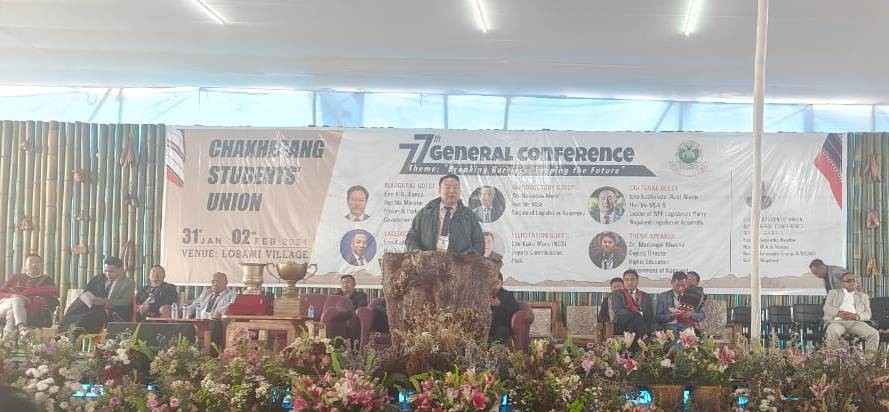 Kuzholuzo (Azo) Nienu addressing cultural session of 77th CSU general conference at Losami.