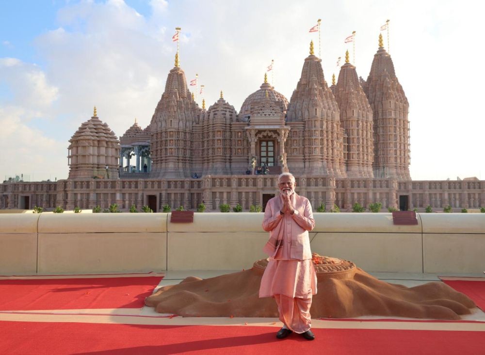 Abu Dhabi: Prime Minister Narendra Modi at the Bochasanwasi Akshar Purushottam Swaminarayan Sanstha (BAPS) Mandir during the inauguration, in Abu Dhabi on Wednesday, Feb. 14, 2024. (Photo: IANS/PMO)