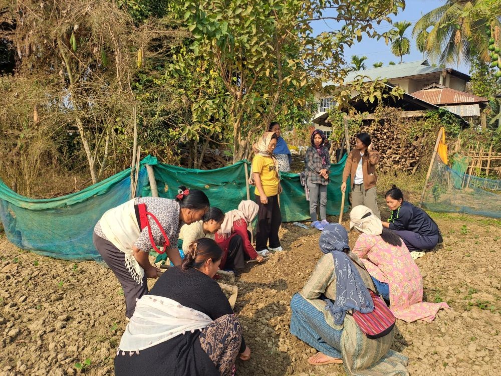 Demonstration on nursery bed preparation, seed selection and sowing conducted in the Self-Help Group’s garden.