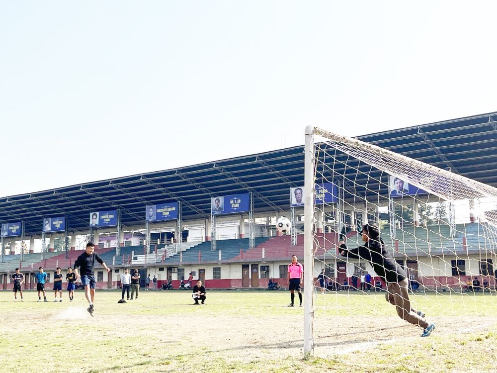 Players in action during the open penalty shoot-out tournament at DDSC stadium Dimapur on February 24. (Morung Photo)