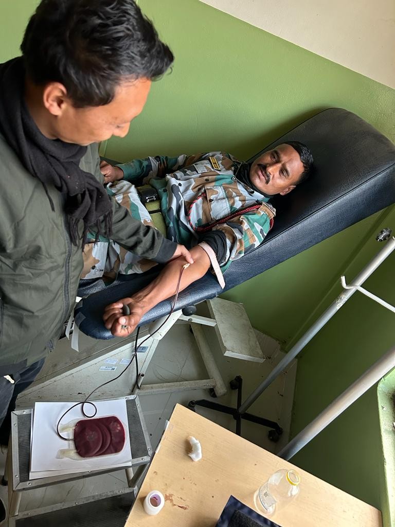 A personnel of 38th Assam Rifle donating blood.