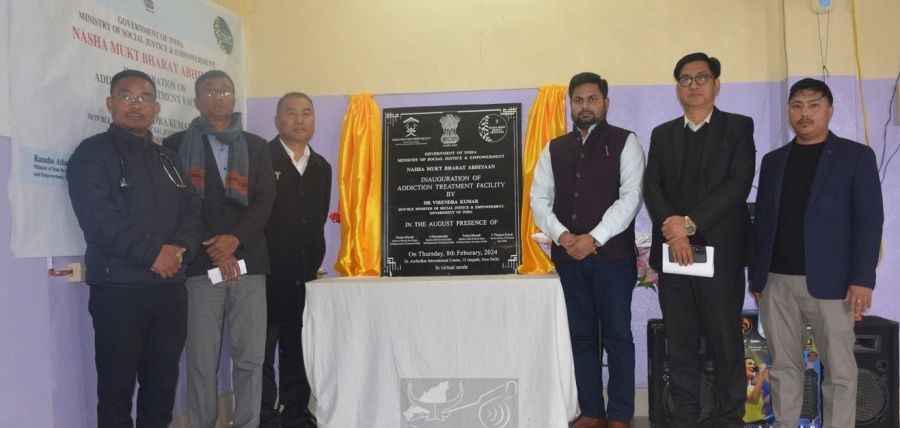 DC Mon Ajit Kumar Verma with other officials during the virtual inauguration programme of the addiction treatment facilities at Mon District Hospital on February 8. (DIPR Photo)
