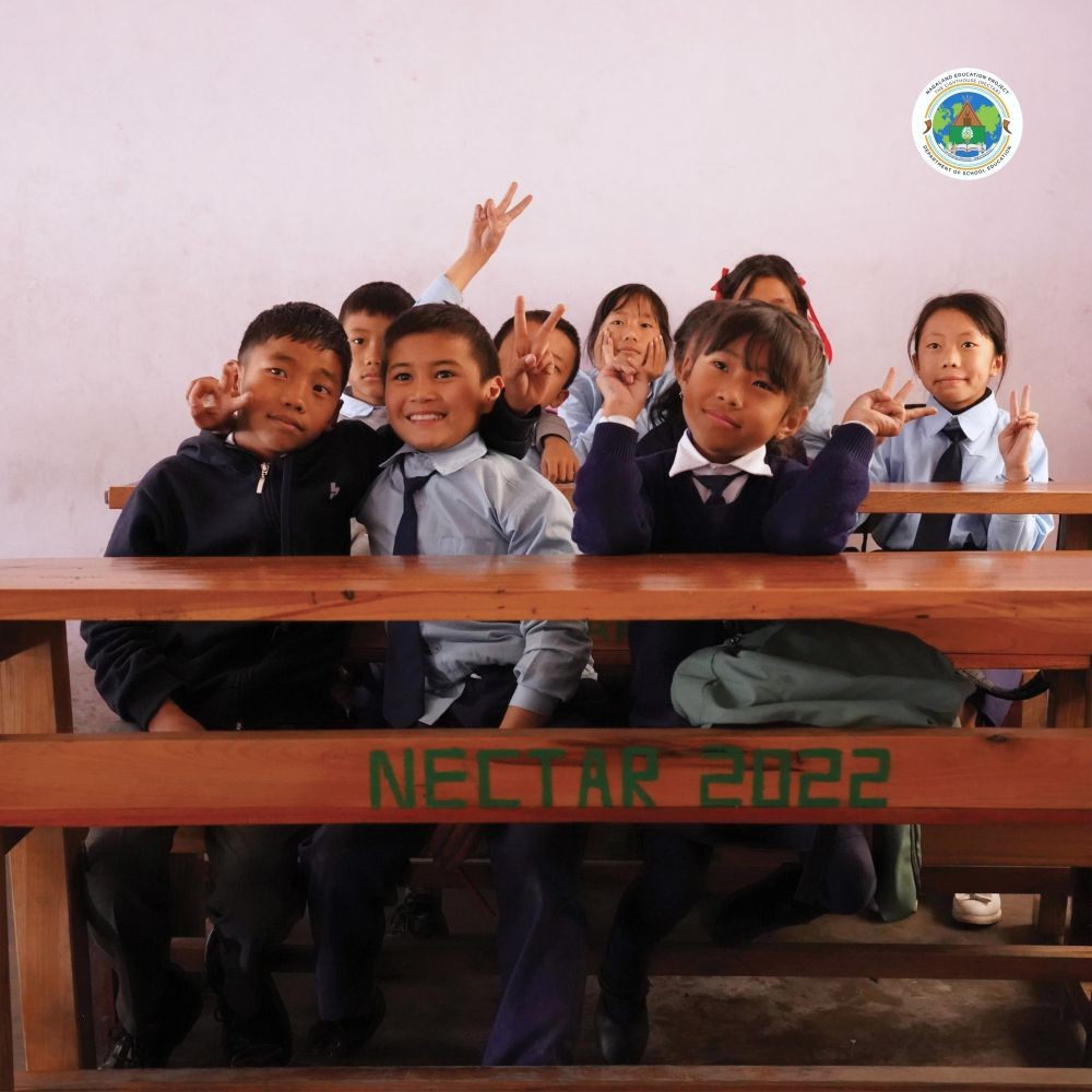 Students of GPS Tsiepfütsiepfe in Kohima District pictured sitting at their desks and benches, which were acquired using funds from the Performance Incentive Grants (PIG). (Photo Courtesy: NECTAR)