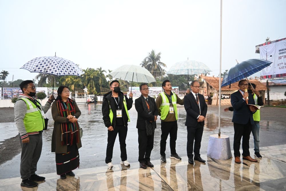 NBCC General Secretary, Rev Dr Zelhou Keyho administered the flag hoisting on February 2. (Photo Courtesy: NBCC Media Team)