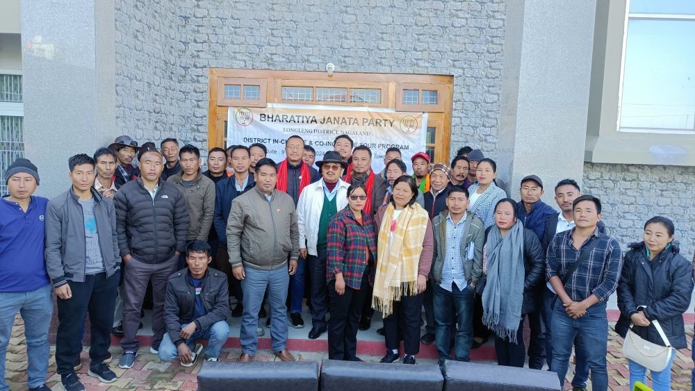 Advisor and BJP MLA Imkong L. Imchen with others during district tour at Longleng town on February 10.