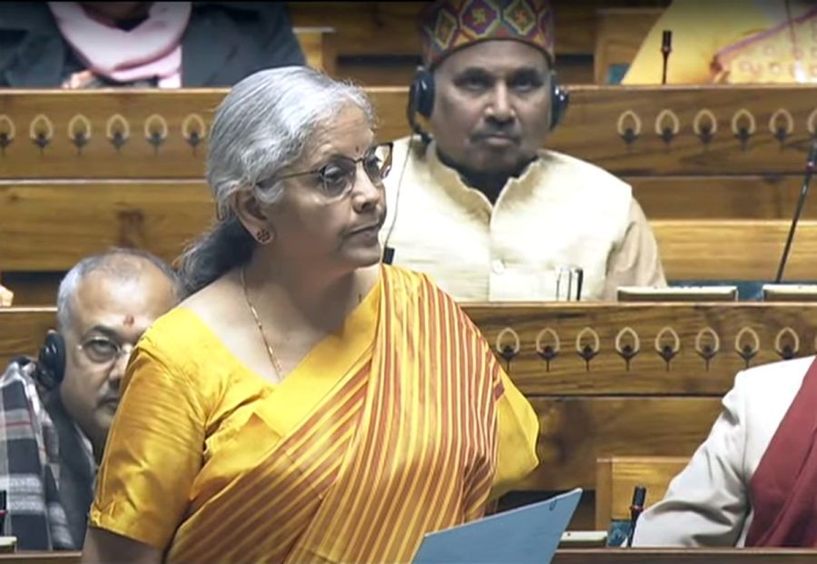 Union Finance Minister Nirmala Sitharaman speaks in the Lok Sabha during the Budget session of Parliament, in New Delhi, Friday, Feb. 9, 2024.(IANS/X/Sansad Tv)