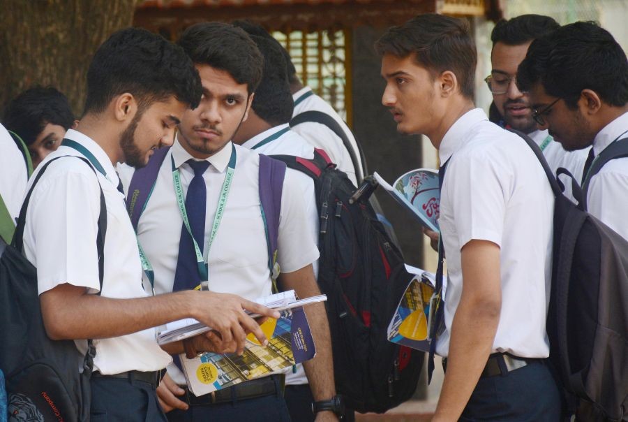 Students of class 10th before appearing in the Central Board of Secondary Education (CBSE) exam 2024 at a school in Chennai on Thursday, Feb 15, 2024. (Photo: IANS/R.Parthibhan)