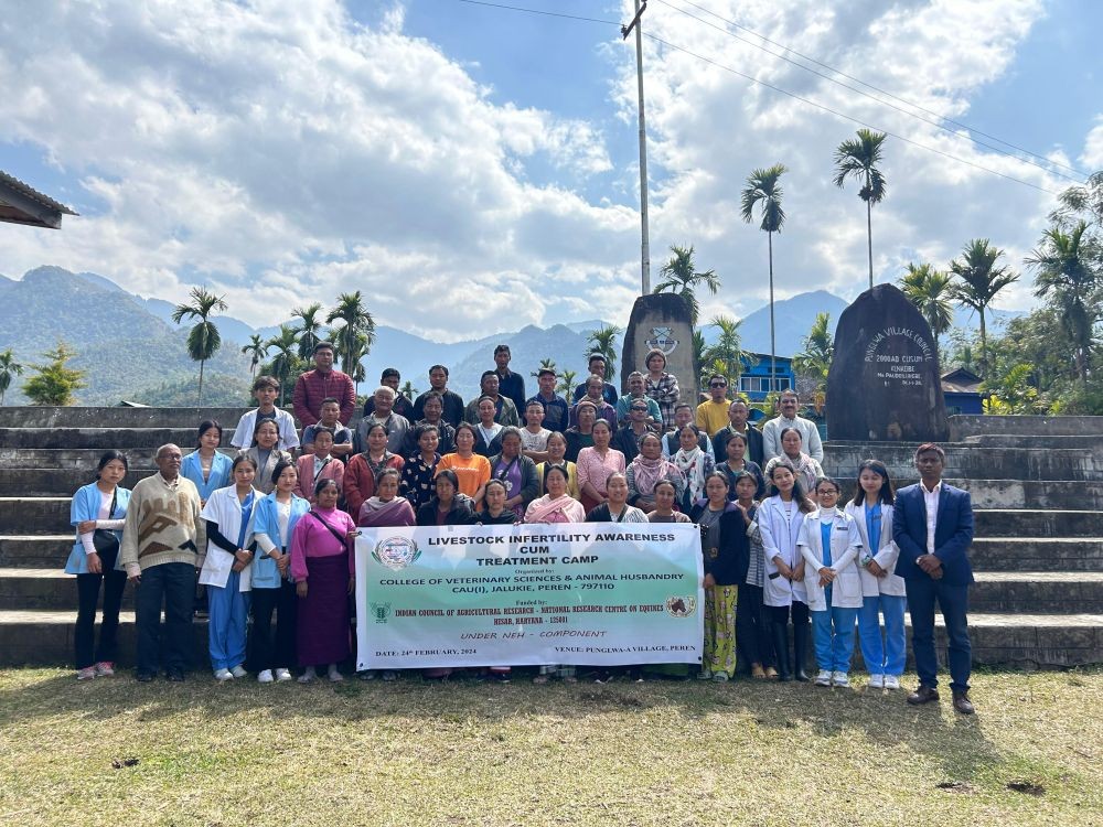 Farmers, resources persons and other officials during a  free ‘Livestock Infertility Awareness cum Treatment Camp’ conducted by  College of Veterinary Sciences and Animal Husbandry Central Agricultural University (I), Jalukie at Council Hall, Punglwa-A village on February 24. (Photo Courtesy: CVScAH Jalukie)