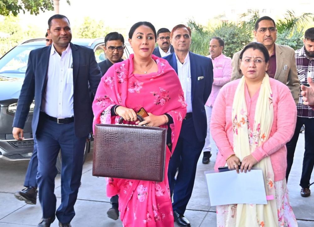 Jaipur: Rajasthan Deputy Chief Minister and Finance Minister Diya Kumari arrives at the Rajasthan Assembly to present the state interim budget, in Jaipur, Thursday, Feb. 8, 2024.(IANS/X/@diyakumari)