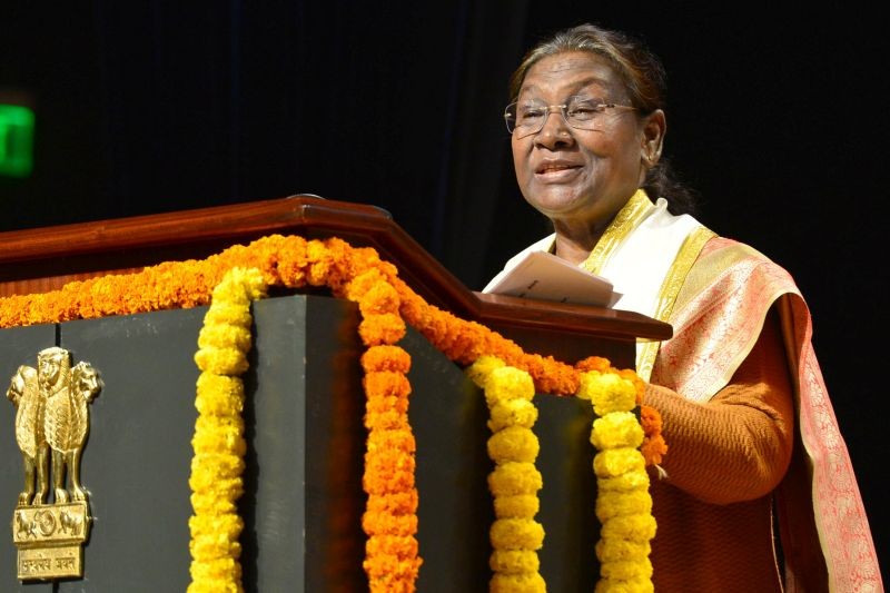 President Droupadi Murmu addresses during the 62nd convocation of the ICAR-Indian Agricultural Research Institute, in New Delhi, Friday, Feb. 9, 2024.(IANS/X/@rashtrapatibhvn)