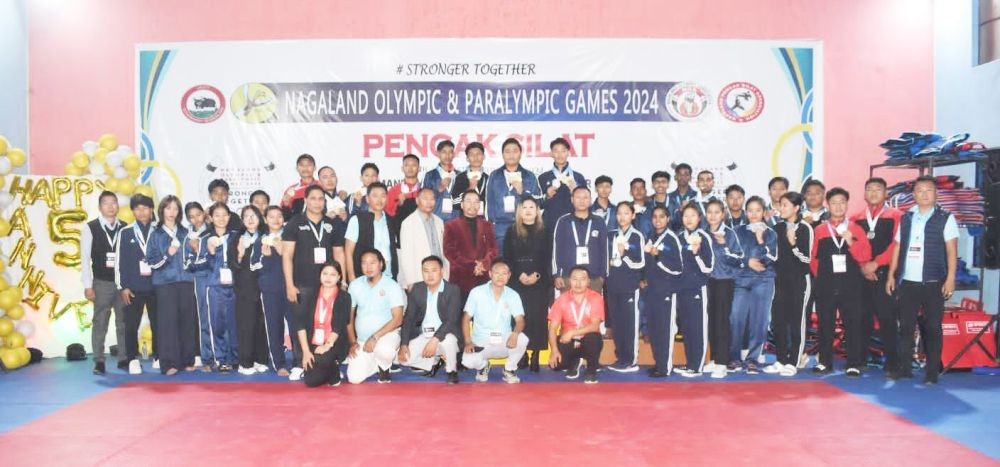 Winners with their medals along with the organizers during the culmination function of the first Pencak Silat in Dimapur on February 16. (DIPR Photo)