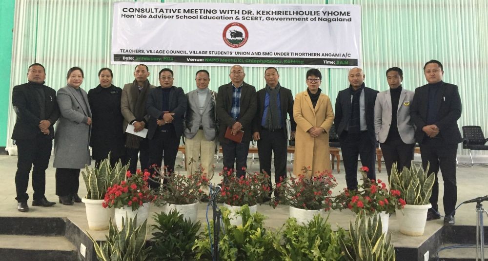 Dr Kekhrielhoulie Yhome and others during consultative meeting held in 11-Northern Angami AC at Chiephobozou on February 3.