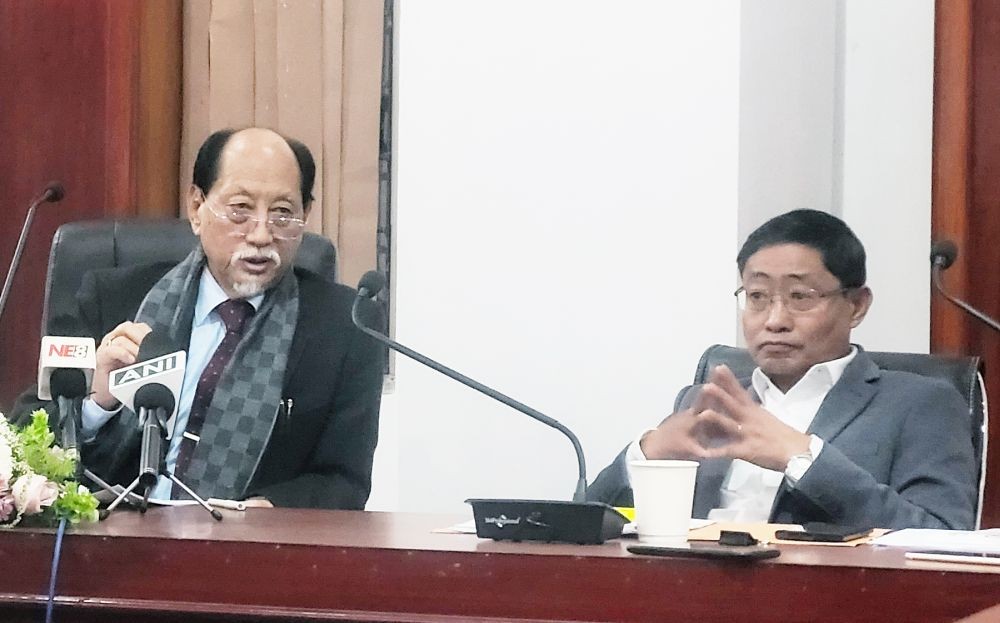 Nagaland Chief Minister Neiphiu Rio addressing press conference after budget presentation in Kohima on February 27. (Morung Photo)