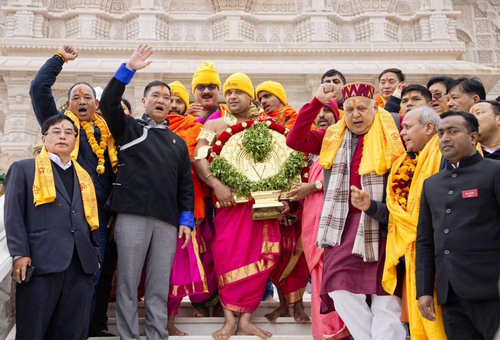 Ayodhya: Arunachal Pradesh Chief Minister Prema Khandu, along with Cabinet Ministers and MLAs, visits the Sree Ram Janmabhoomi Mandir in Ayodhya on Tuesday, Feb 06, 2024. (Photo: IANS/@PemaKhanduBJP)