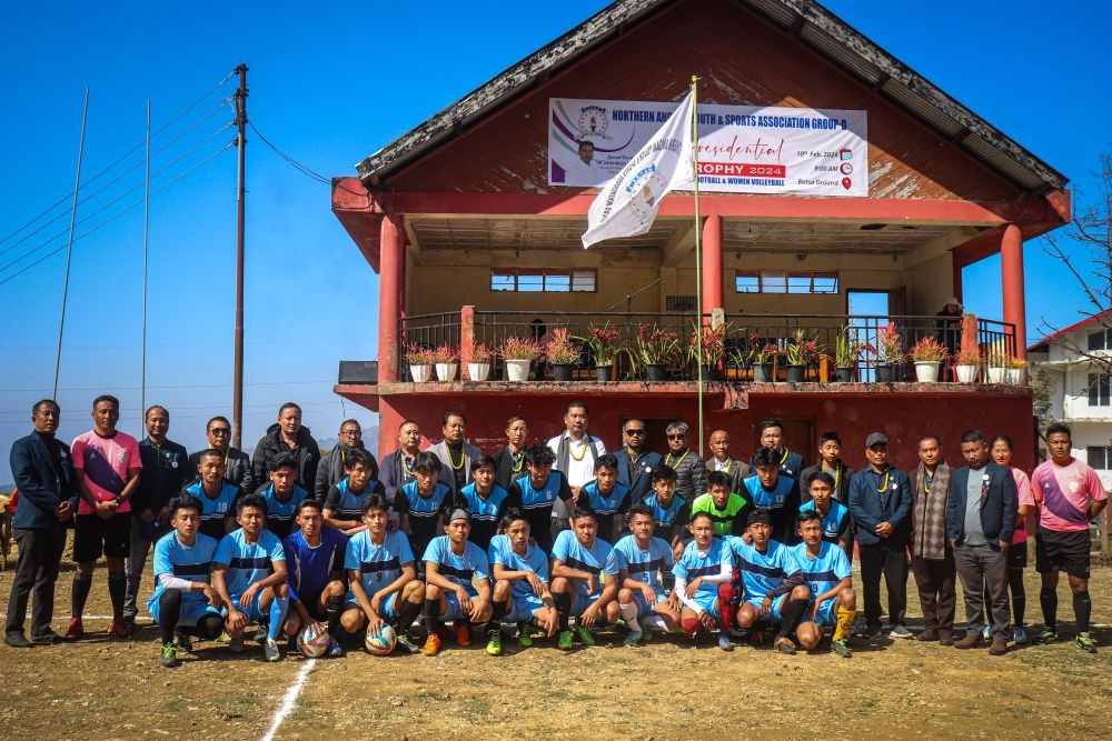Advisor to Chief Minister and Chairman NKVIB, Dr Neiphrezo Keditsu, organizers, referees and players at the inaugural of the 1st Presidential Trophy 2024 of the Northern Angami Youth & Sports Association which got underway at Botsa on February 10.