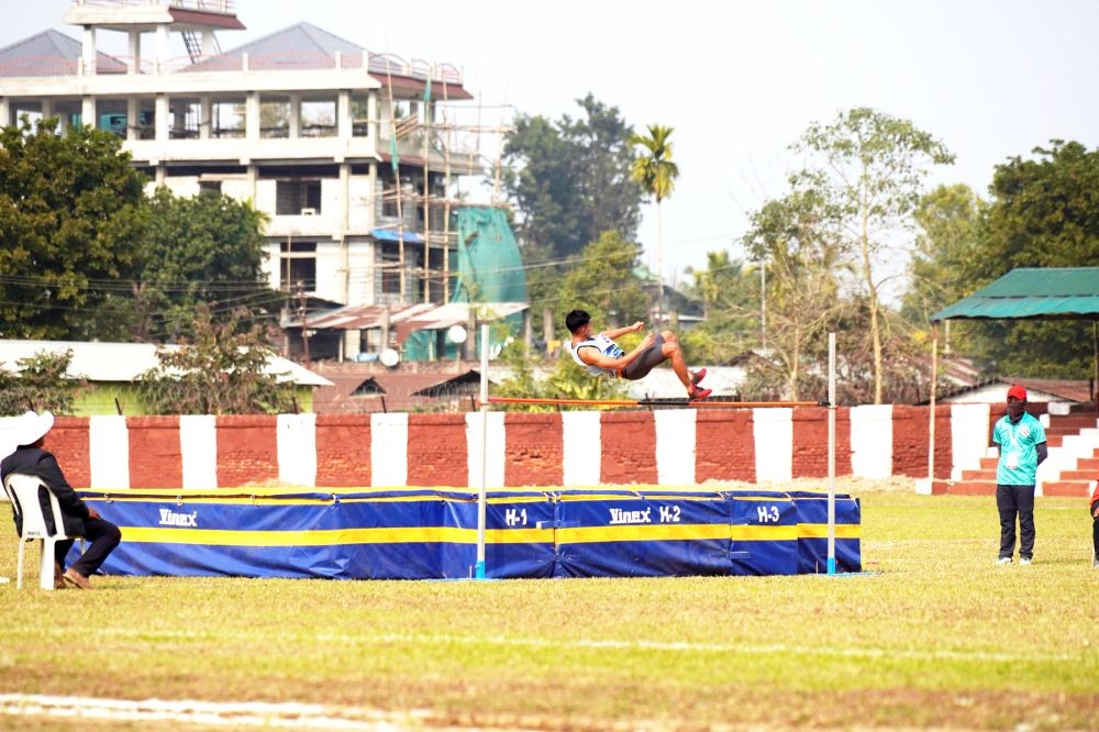 A male athlete makes a successful attempt at high jump as the competitions for various Athletics games of the ongoing Nagaland Olympic and Paralympic Games 2024 get underway on February 15 at Athletics Ground Police Complex Chümoukedima. (Photo Courtesy: NOA)