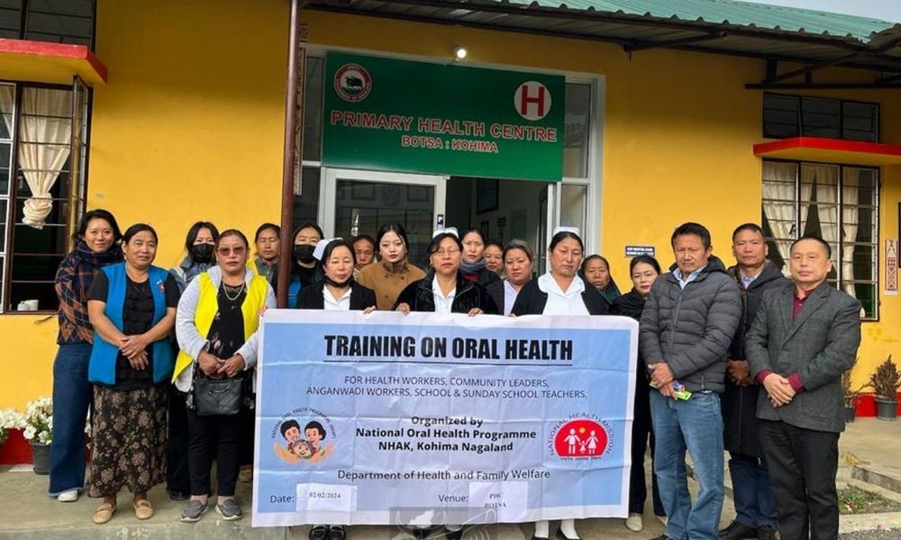 Resource persons with ASHAs, Anganwadi workers, community leaders, teachers and health workers at the oral health training held at PHC Botsa, Kohima on February 2. (DPRO Kohima)