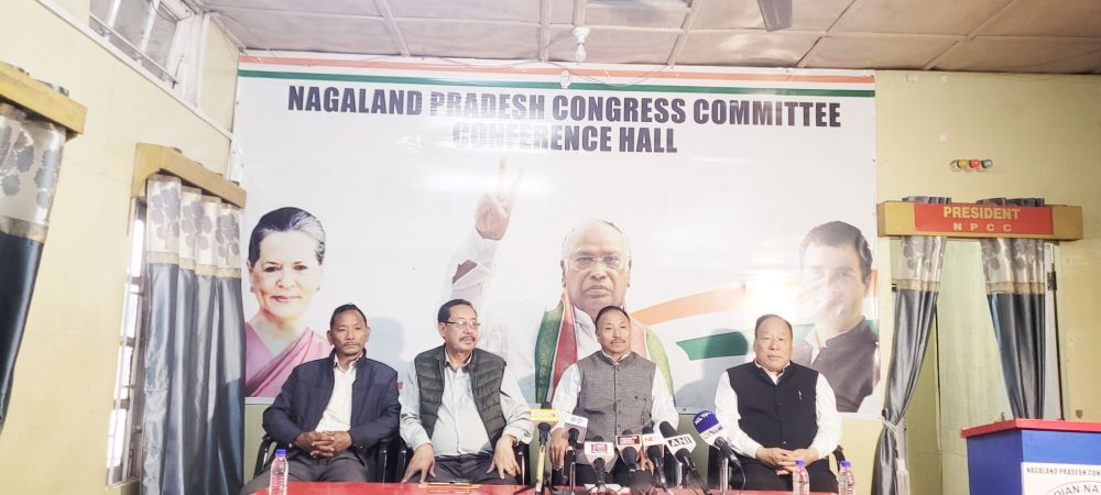 NPCC President, S Supongmeren Jamir and others at the press conference in the Congress Bhavan, Kohima, on March 18. (Morung Photo)