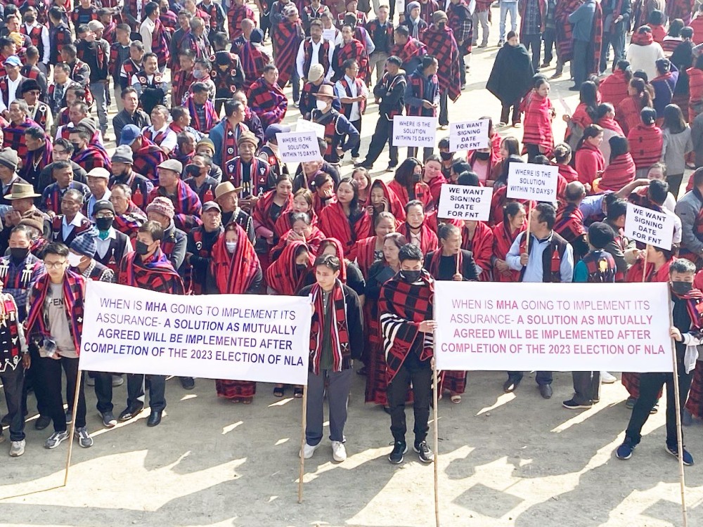 Pubic rally in protest against the delay in settlement of Frontier Nagaland Territory in Tuensang town on February 9.  (Morung File Photo)