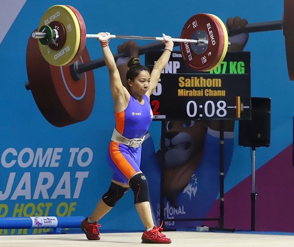 Sports Ministry okays weightlifter Mirabai Chanu's proposal to train in Paris ahead of Olympic Games. Photo Credit: File/National Games Gujarat Twitter