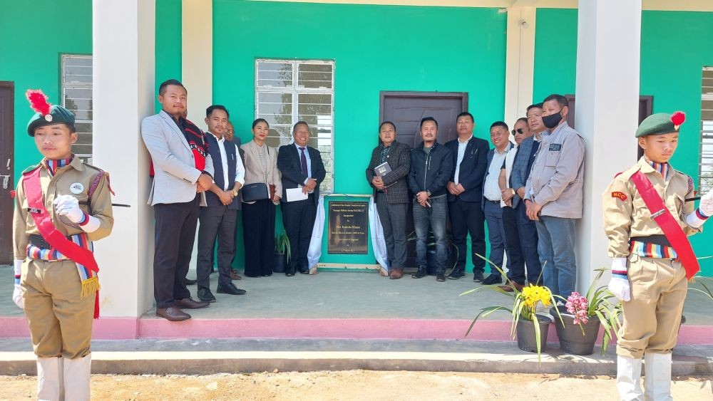 Küdecho Khamo and others during the inauguration of new classrooms at GHS Japan Riba, Chozuba on March 12.