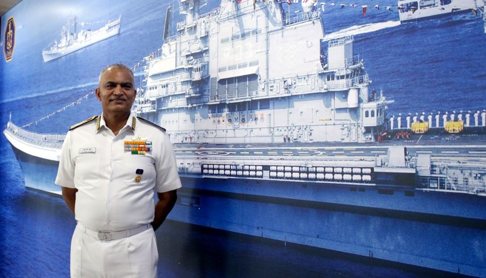 New Delhi: Chief of the Naval Staff of India, R.Hari Kumar at an event of Indian Navy's ongoing Maritime security operations, at Nausena Bhawan in New Delhi on Saturday, March 23, 2024.(IANS/Qamar Sibtain)