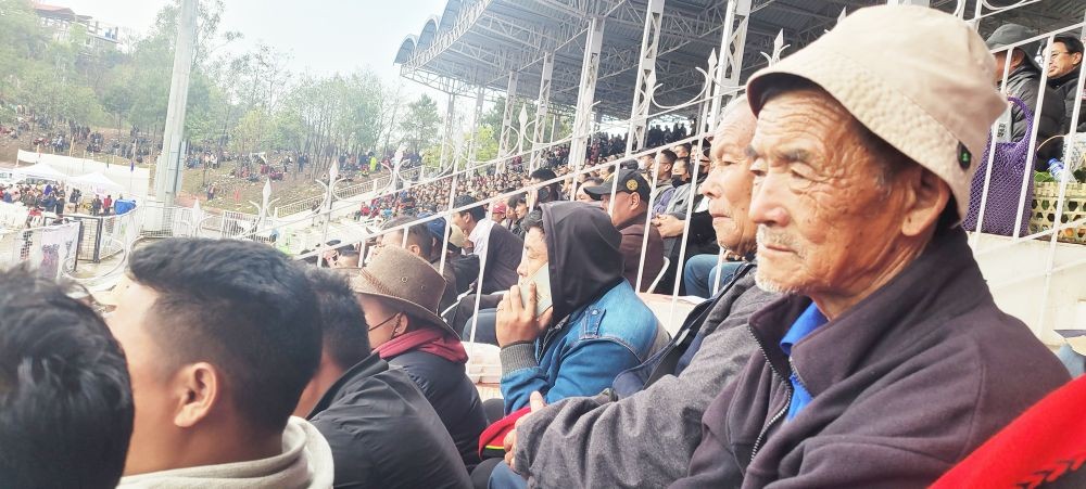 Elderly person witnesses 29th Naga Wrestling Championship 2024 in Kohima on March 26. (Morung Photo)