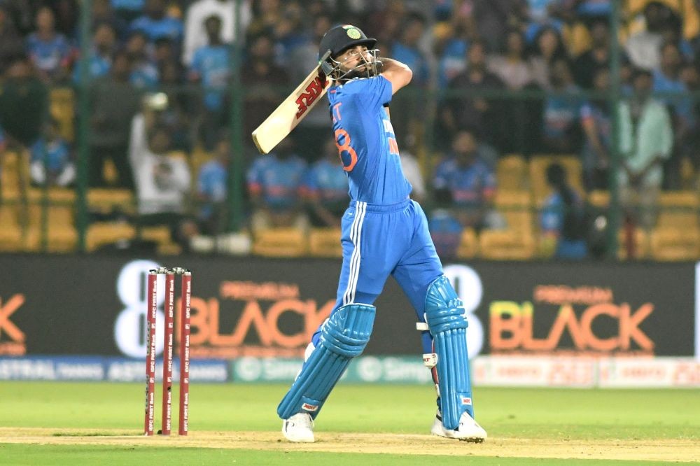 Bengaluru: India's Virat Kohli plays a shot during the third T20 cricket match between India and Afghanistan, at M Chinnaswamy Stadium, in Bengaluru on Wednesday, Jan. 17, 2024. (Photo: IANS/Dhananjay Yadav)