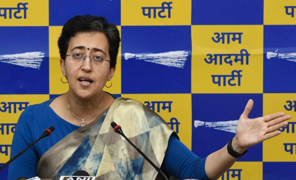New Delhi: Delhi Minister and AAP leader Atishi addresses a press conference at the party office in New Delhi, Thursday, March 21, 2024.(IANS)
