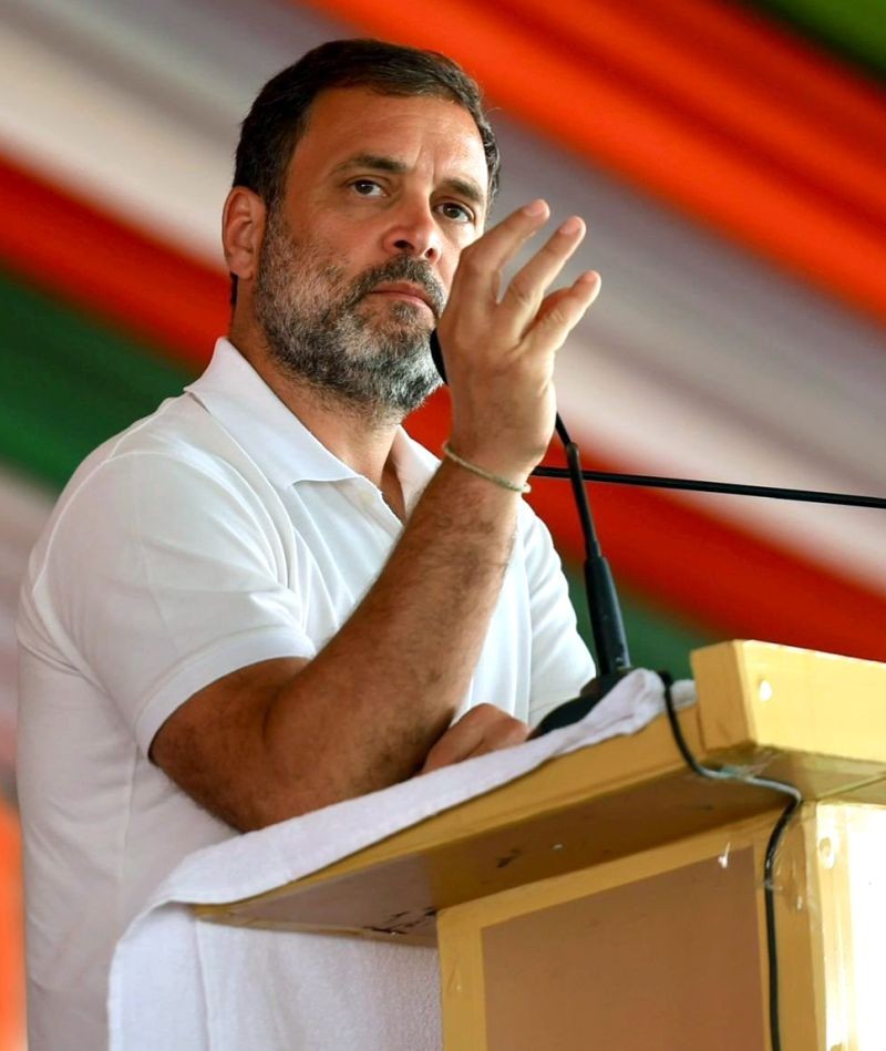 Congress leader Rahul Gandhi speaks at a public meeting during the 'Bharat Jodo Nyay Yatra', in Badnawar, Madhya Pradesh, Wednesday, March 6, 2024.(IANS/AICC)