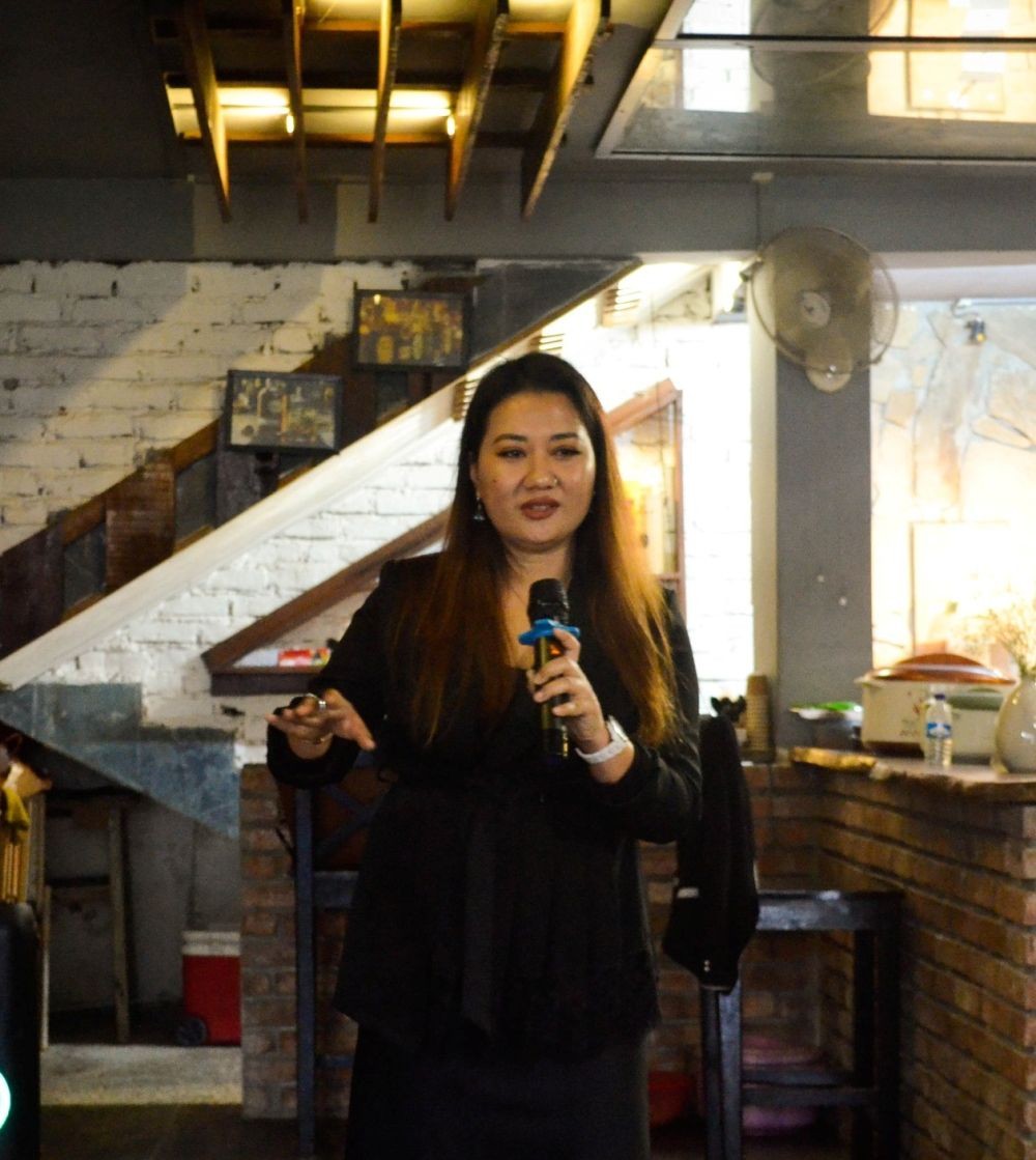 Aien Jamir, founder of Rustique Edge, Dimapur speaking during the 8th anniversary of the brand on February 29. (Morung Photo)